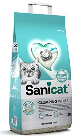 Sanicat - White - Fragrance Free ultra clumping cat litter | Made of natural minerals with guaranteed odour control | Absorbs moisture and makes cleaning easier | 10 L capacity