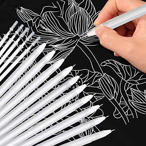 Stylo Gel Blanc 10 Pièces avec 5 Recharges pour Papiers Sombres - Pointe Fine 0.8 mm pour Surligner Dessin Illustration Fournitures Artistique