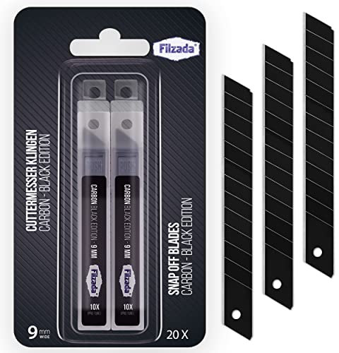 Filzada® 20x Cuchillas de repuesto para cuchillos de corte de 9mm NEGRO - Cuchillas ultra afiladas para alfombras - Cuchillas a presión para cuchillos de corte de 9mm
