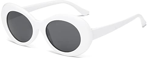YAMEIZE Lunettes Ovales Vintage pour Femmes - Hommes Protection UV400 Lunettes de Soleil Rondes Rétro Extérieur (Blanc)