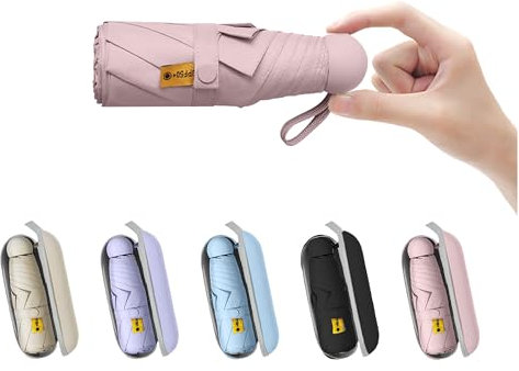 BAODINI Reise-Mini-Regenschirm für Geldbörse mit Etui – kleiner kompakter UV-Regenschirm, Sonnenschutz, leicht, kleiner Taschenschirm mit Etui für Damen und Mädchen