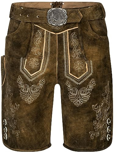 TR Martha Pantaloni in pelle di capra di alta qualità con cintura e spalline in bel colore di fango in effetto anticato, taglie da 46 a 60, Antiq, 48W