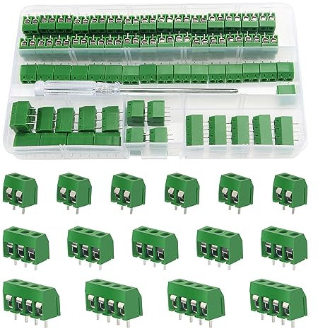 YIXISI 100 Stücke PCB Mount Screw Terminal Block, 5mm 2 Pin / 3 Pin / 4 Pin Schraubklemme Steckverbinder, für Arduino DIY Project (85 x 2 Pin, 10 x 3 Pin, 5 x 4 Pin, Grün)