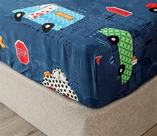 Chickwin Auto-Spannbettlaken, Doppelbett, 30 cm tief, niedliche Cartoon-Bettlaken, weiche gebürstete Mikrofaser, pflegeleicht, lichtbeständig, atmungsaktiv, Doppelbett (135 x 200 cm)