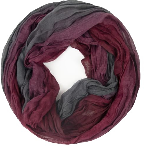 Gloop Bufanda ligera para mujer, con degradado de color, muchos colores, Bufanda de bucle rojo oscuro gris, Talla única