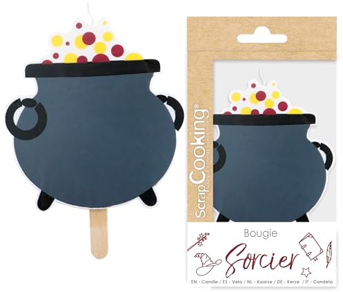 ScrapCooking – Kerze Zauberer XXL – große Geburtstagskerze – magischer Kessel – Dekoration Holz Paraffin Kuchen – Partyzubehör – Deko für Kinder Mädchen Jungen Magie – 0343