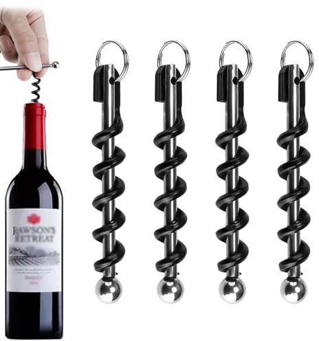 FINELYCR 4 Pièces Mini Tire-Bouchon, Ouvre-Bouteille de Vin Portable, Mini Porte-Clés Tire-Bouchon, Petit et Facile à Transporter, pour Pique-Niques, au Camping et aux Fêtes