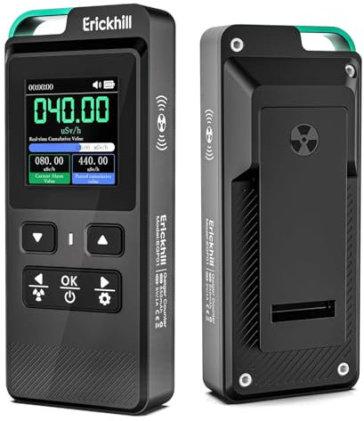 ERICKHILL Contador Geiger, dosímetro de radiactividad regular, detector de radiación nuclear de alta precisión, probador de rayos X beta gamma portátil con pantalla LCD, recargable tipo C