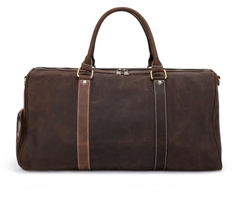 Overdo Klassische Herren-Reisetasche aus echtem Leder – Premium-Wochenend-Übernachtungs-Rucksack – perfekt für kurze Reisen und Ausflüge, Braun, Retro-Stil