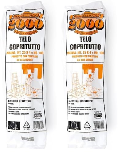 PENNELLIFICIO 2000 | Bobina Telo Copritutto in Polietilene ad Alta Densità, Telo Protettivo, Antigoccia, Protegge da Macchie di Pittura, Copertura Macchina, 4 x 25 M, 100 MQ, 1080 gr – Made in Italy