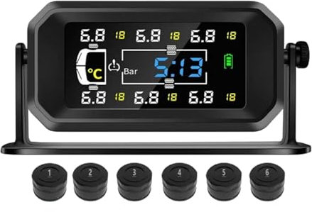 Sistema di controllo della pressione degli pneumatici, TPMS 6 modalità ruota, 8/15 bar, 116/217 PSI Max, con 6 sensori esterni in rame, montabili verticali/sospesi, ricarica solare USB, per autobus,