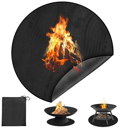 Yabound rund brandsäkert underlag, 122 cm (48 tum) brandskyddsmatta för bordskamin, 3 lager eldskål matta silikonbelagd brandskyddsmatta, värmeskyddsmatta för gräs, golv, BBQ, däck