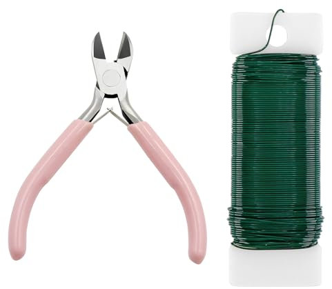 Green Floral Wire Stem Kit 22Gauge With Cutter - 2Pcs Garden Wreath & Wedding Garland Floristry Making Supplies for Bouquet Stem Wrap Craft DIY Flower Festival