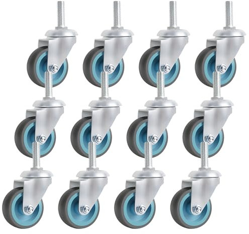 BAOLIHUI M12×30mm Ruedas Giratorias de Carga Pesada de 50mm, 12Pcs Ruedas Para Muebles TPR Ruedas Pequeñas Ruedas Pesadas de 50Kg Por Rueda, Ruedas de Transporte Banco de Herramientas Paletas