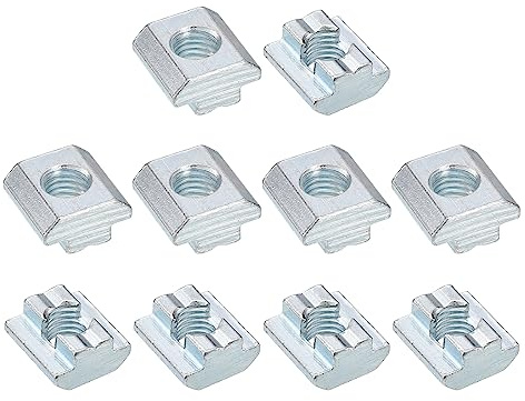 sourcing map t Nuts, 10pcs - Galvanized Carbon Steel t Slot Bolts, 4545 Series M10 Hammer Head Fastener, Sliding t Nuts for Aluminum Extrusion Profile (Silver)