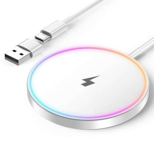 Chargeur Mag-Safe 15W Rapide Chargeur Magnétique sans Fil pour iPhone 16/15/15 Pro/15 Pro Max/14/13/12/11/X/XS/XR/AirPods 2-Blanc, Chargeur Induction iPhone Charge Rapide Chargeur a Induction