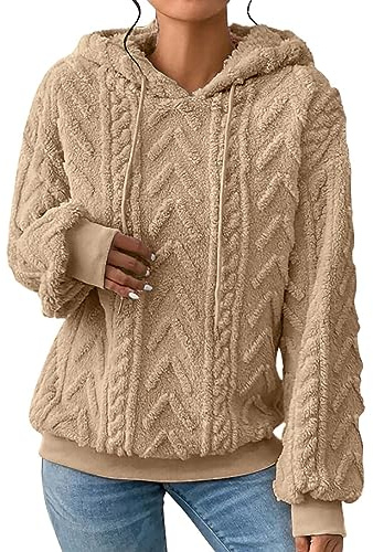 Y2k - Sudadera con capucha gruesa para mujer, talla grande, felpa sólida empalmada jacquard, bolsillos, jacquard, con cordón, forro polar negro, manga larga, suéter esencial para invierno y otoño