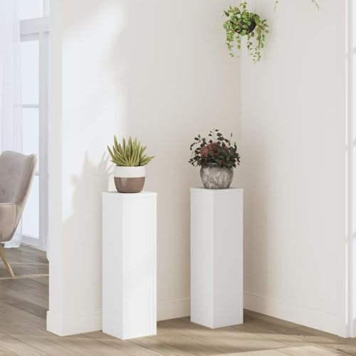 Taburete para flores, soporte para plantas, 2 piezas. Blanco 17 x 17 x 60 cm, material a base de madera, mesa para plantas, puesto de flores para salón, pasillo, oficina
