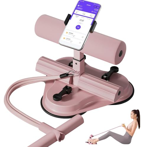 Zenselect Portable Sit Up Bar, Self-Suction Sit Up Aid, Situp Training Device with Drie Suction Cup, Sit-Ups Assistant Device with Mobile Phone Holder for Home Gym (Pink)