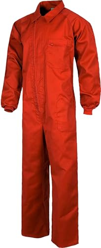 WORKTEAM Buzo de Trabajo Estilo Italiano con Cuello Camisero, Cremallera Doble Tirador, Multibolsillos y Espalda Elástica. Unisex Rojo 50
