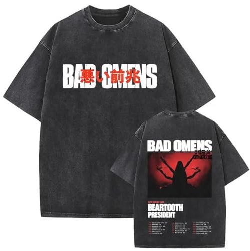 CUTTEE T-Shirt Bad Omens Tour Vintage Délavé Noir | Coupe Oversize, Graphique pour Concerts & Festivals, Fans De Metalcore