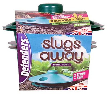 Defenders STV090 Slugs Away Ready-Baited Trap – Twinpack, Green, Poison-Free Reusable Snail and Slug Trap, 15.7 cm*15.2 cm*15.4 cm