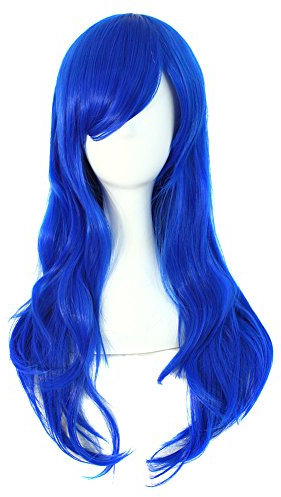 MapofBeauty 28 langes lockiges Haarspitzen Kostüm Cosplay Perücke (blau)