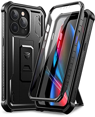 Dexnor for Apple iPhone 13 pro max Case, [Built in Screen Protector and Kickstand] Heavy Duty Military Grade Protection Shockproof Protective Cover for Apple iPhone 13 pro max - Dark Black