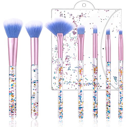 WLLHYF Fan Makeup Brush Set, 7Pcs Crystal Sparkles Powder Foundation brush Flawless Powder Brushes, Beauty Cosmetic Foundation Powder Blusher Eyeshadow Blending Concealer Highlight Brushes