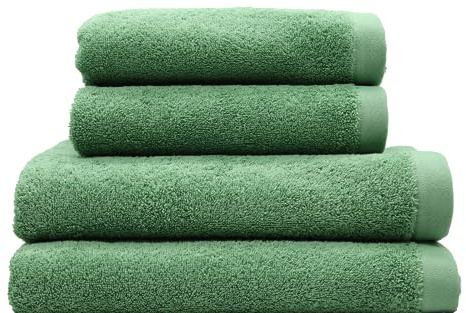 DomSoeiro - Juego de Toallas Verdes (4 Piezas) | 2 Toallas de Baño Grandes (70x140 cm) + 2 Toallas de Manos (50x100 cm) | 100% Algodón, 500 g/m² | Suaves y Absorbentes | Hechas en Portugal
