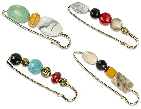 VMINOG Vintage Lot de 4 Perles Broche Femme - Écharpe Clip Broche pour Fermer un Décolleté - Clip pour Vêtements et Chemise (4 Modèles)