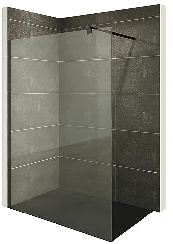 i-flair Duschabtrennung Walk In FIONA 140x200 cm Duschwand Dusche 10mm STARK aus DURCHSICHTIGEM NANO ESG Sicherheitsglas mit schwarzem Wandprofil W740 Black Klarglas