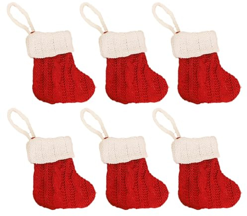 Yuyeran 6Pcs/Set Christmas Cutlery Bags Red Knitting Stockings Tableware Silverware Knife and Fork Bags Xmas Table Dinner Supplies