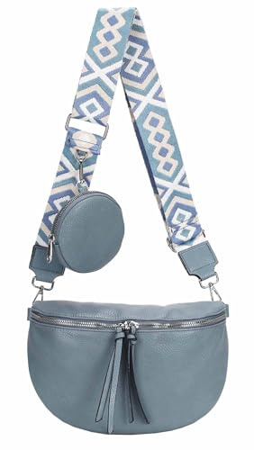 Damen Tasche Crossbody Gürteltasche Brusttasche Umhängetasche Bodybag Hüfttasche Crossover Bauchtasche Schultertasche Handytasche Kunstleder Hellblau
