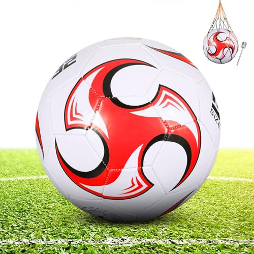 KWJEIULSOQ Fußball Unisex Fussball GrößE 4 5 Offizieller Training Fusball Professioneller Fussbälle,Spielball fußball größe 4,Outdoor-Indoor Fußbälle für Erwachsene(Dick Rot)