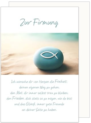 Edition Seidel Carte de vœux de confirmation de qualité supérieure avec enveloppe - Carte de confirmation avec inscription en allemand - Carte de vœux pour garçon et fille - Poisson, plage - Sable
