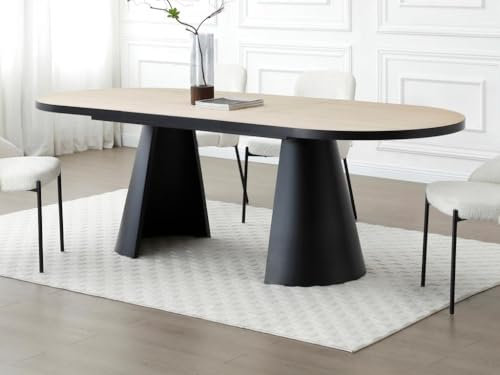 Vente-unique - Table à Manger Extensible 6 à 10 Personnes en MDF et métal - Naturel Clair et Noir - KORIZEA