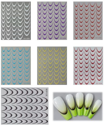 7 Fogli Stickers Unghie Nail Art French, Adesivi Per Unghie Sfumati French Manicure, Pellicola per Unghie Autoadesiva