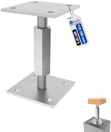 GeZu Impex Justerbar Stolpfot 70x70mm Elförzinkad Set om 8 Stolpar Bas Stödfot Betongfot Stolpsko Stolphållare Stödben