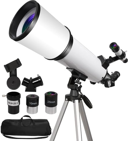 80mm Aperture Refractor Telescope for Adults Astronomy Beginners - 600mm Professional Focal Length Telescope with Adjustable Tripod (122cm), Phone Adapter & Carry Bag - 180X High Power Stargazing