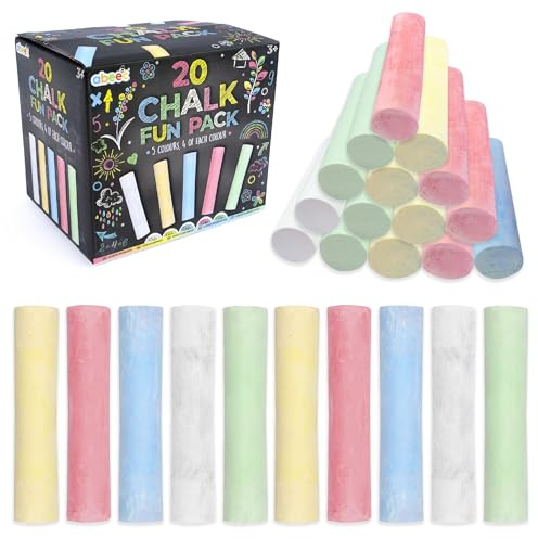 abeec 20-Piece Jumbo Chalk Set | Assorted Colours for Playground & Pavement Art | Non-Toxic, Easy-Wash Chalk for Driveways, Gardens & School Playgrounds