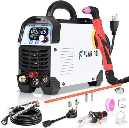 FLARING FC650DL PLUS Plasma Cutter 65 AMP Non Touch Pilot Arc Plasma Cutter Machine 120/240V Dual Voltage, Digital Display, High Frequency IGBT Inverter, Post Air/2T/4T, 5/8 Clean Cut with Consumable
