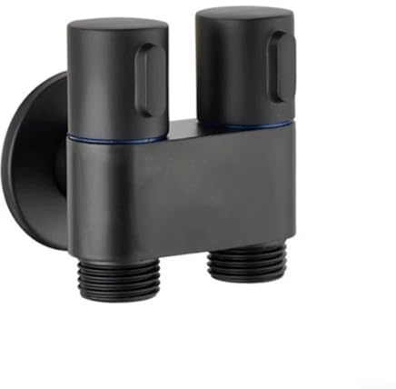HomeVortex Válvula de ángulo para baño de doble salida con montaje en pared, control de agua de tres vías, conector para rociador de bidé, válvula de entrada con interfaz G1/2 (Negro)