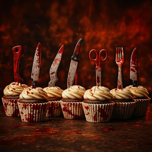 VYNZOR 16 Toppers Cupcakes Halloween – Décorations Effrayantes pour Muffins et Gâteaux, Accessoires pour Soirées et Fêtes à Thème