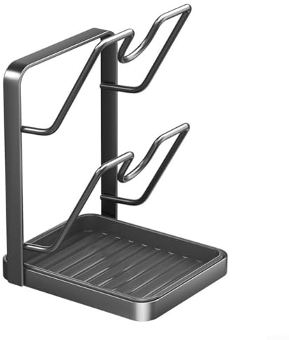 Gdfnmogo Topfdeckel-Organizer mit Löffelablage für Küchenarbeitsplatte, entworfen für zwei Topfdeckel und Aufbewahrung von Utensilien (grau)