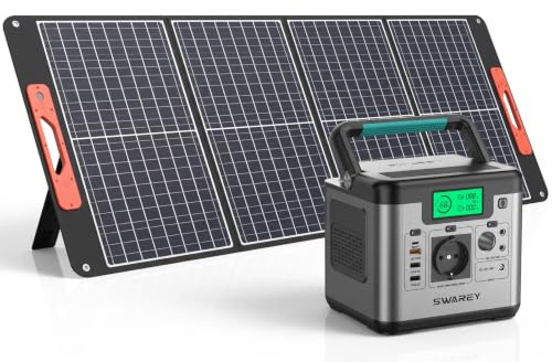 SWAREY Estación de Energía Portátil S500, Generador Solar 518Wh con Panel Solar de 100W, Salida de CA de 500W (Pico 1000W), Puerto USB-C de 65W, Batería Externa para Camping Viajes Exterior RV Inicio