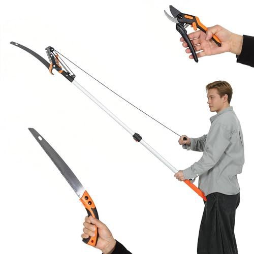 Outsunny Seghetto Manuale da Giardino 2-in-1 con Asta Telescopica in Alluminio da 135-199cm, Sega da Potatura e Cesoie con Blocco di Sicurezza per Palme, Arbusti e Rami Alti