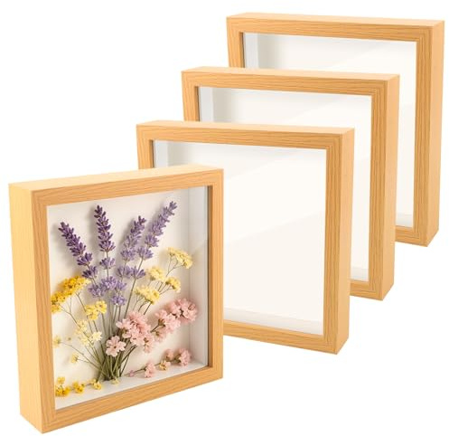 APACALI Cadre photo 3D profond à remplir - Cadre photo 3D avec verre transparent - Blanc - À remplir - Pour décoration murale - Couleur bois - 20 x 20 cm