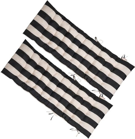 OHS Sun Lounger Cushions Set of 2 Gravity Chairs Outdoor Cushions Stripe Soft Thick Comfy Waterproof Garden Seat Cushion with Top Cover & Ties Lounger Cushion, Monochrome - 160 x 50cm