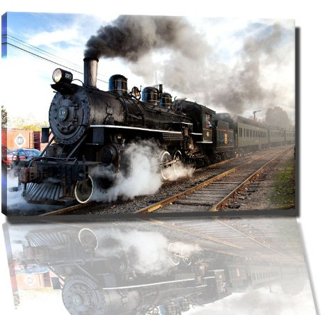 PrintArtGalery Dampf Eisenbahn Leinwandbild auf Holzrahmen gespannt Größe: 80x60 cm